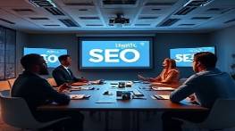 Holistic SEO Strategy, marketers presenting, strategizing SEO initiatives, photorealistic, high-tech conference room with projectors, highly detailed, engaging presentations, ultra-HD, dynamic spectrum, daylight-filtered LEDs, shot with a Canon EF 85mm f/1.2L II USM lens.