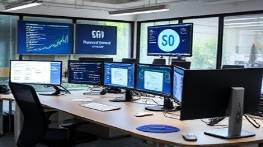 SEO Services Revamped, analysts optimizing content, using SEO tools, photorealistic, ergonomic office with dual monitors and sit-stand desks, highly detailed, live updating keyword trends, ultra-clear, soft color palette, diffused lighting, shot with a Canon EF 24-105mm f/4L IS II USM lens.